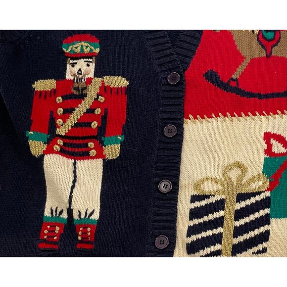 Lauren Gayle Navy, Red, Christmas Patchwork Sweater Vest, Nutcracker, Holly, M - Picture 7 of 15
